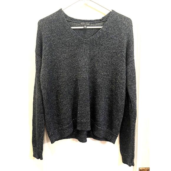 EILEEN FISHER Blue Heavy Knit V Neck Pullover Sweater Top    Women's Size Small - Picture 2 of 10